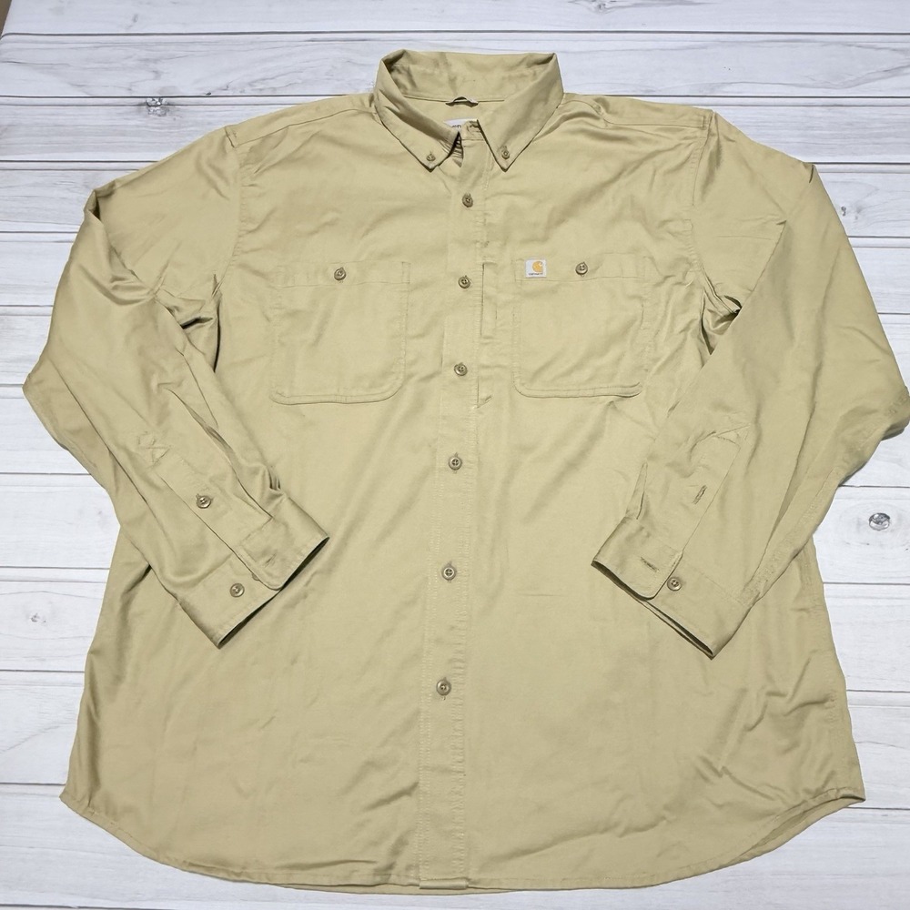 Carhartt Shirt Mens 2XL Beige Rugged Professional Relaxed Long Sleeve 102538